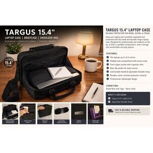 Targus 15.4” Laptop Briefcase TVR300-91 Black Business Bag NWT Strap